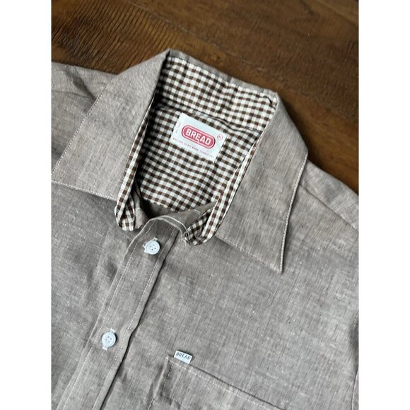 Vtg Men's BREAD Short Sleeve SHIRT, XL 1970s - Check, Brown Solid BROWN - Picture 2 of 5
